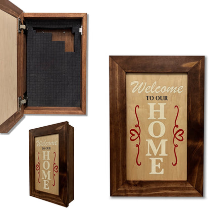 Bellewood Designs - Wood Secure Gun Safe Welcome to our Home Wall Decor (Red Oak)