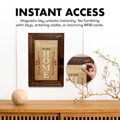 Bellewood Designs - Wood Secure Gun Safe Welcome to our Home Wall Decor (Red Oak)