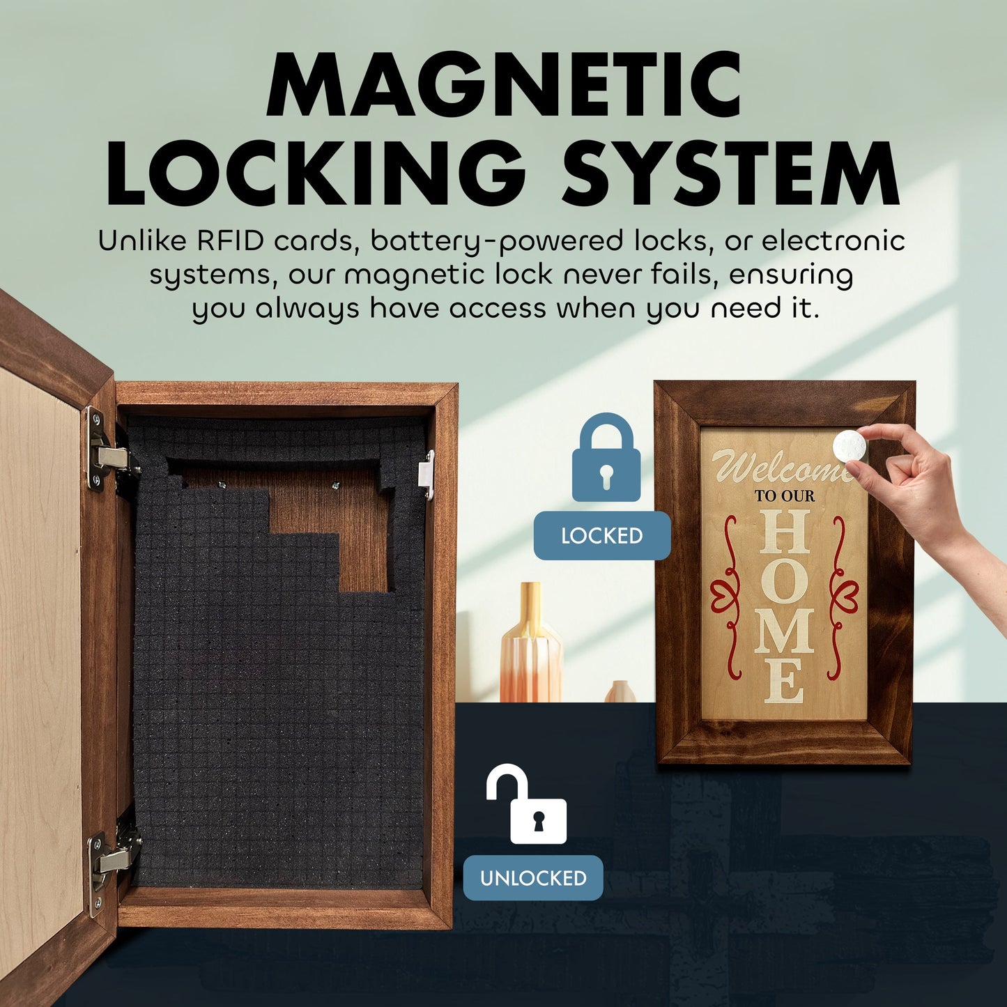 Bellewood Designs - Wood Secure Gun Safe Welcome to our Home Wall Decor (Red Oak)