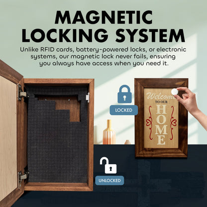 Bellewood Designs - Wood Secure Gun Safe Welcome to our Home Wall Decor (Red Oak)