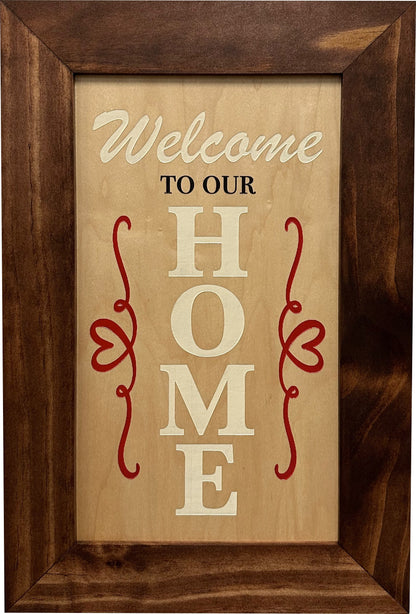 Bellewood Designs - Wood Secure Gun Safe Welcome to our Home Wall Decor (Red Oak)
