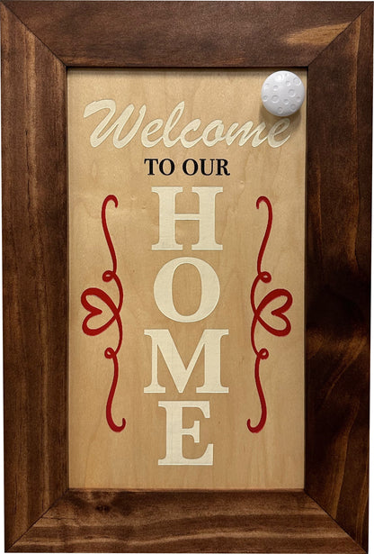 Bellewood Designs - Wood Secure Gun Safe Welcome to our Home Wall Decor (Red Oak)