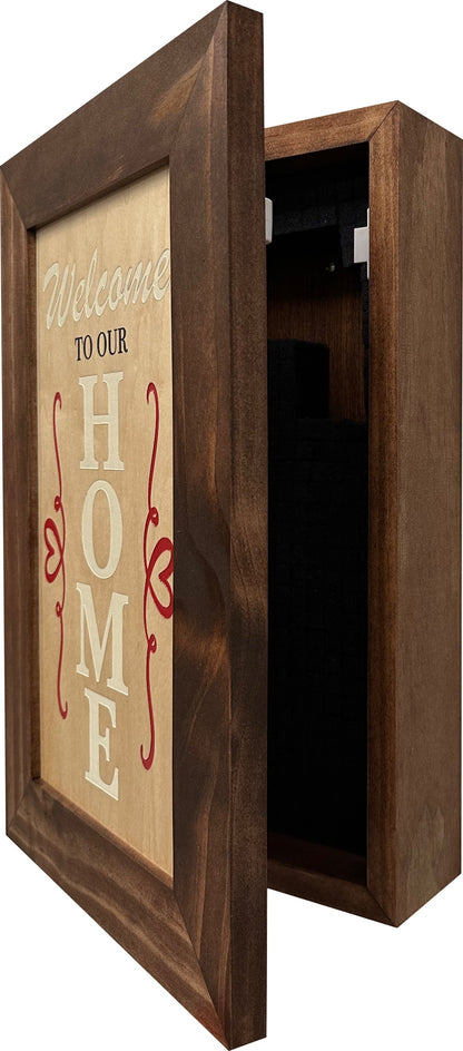 Bellewood Designs - Wood Secure Gun Safe Welcome to our Home Wall Decor (Red Oak)