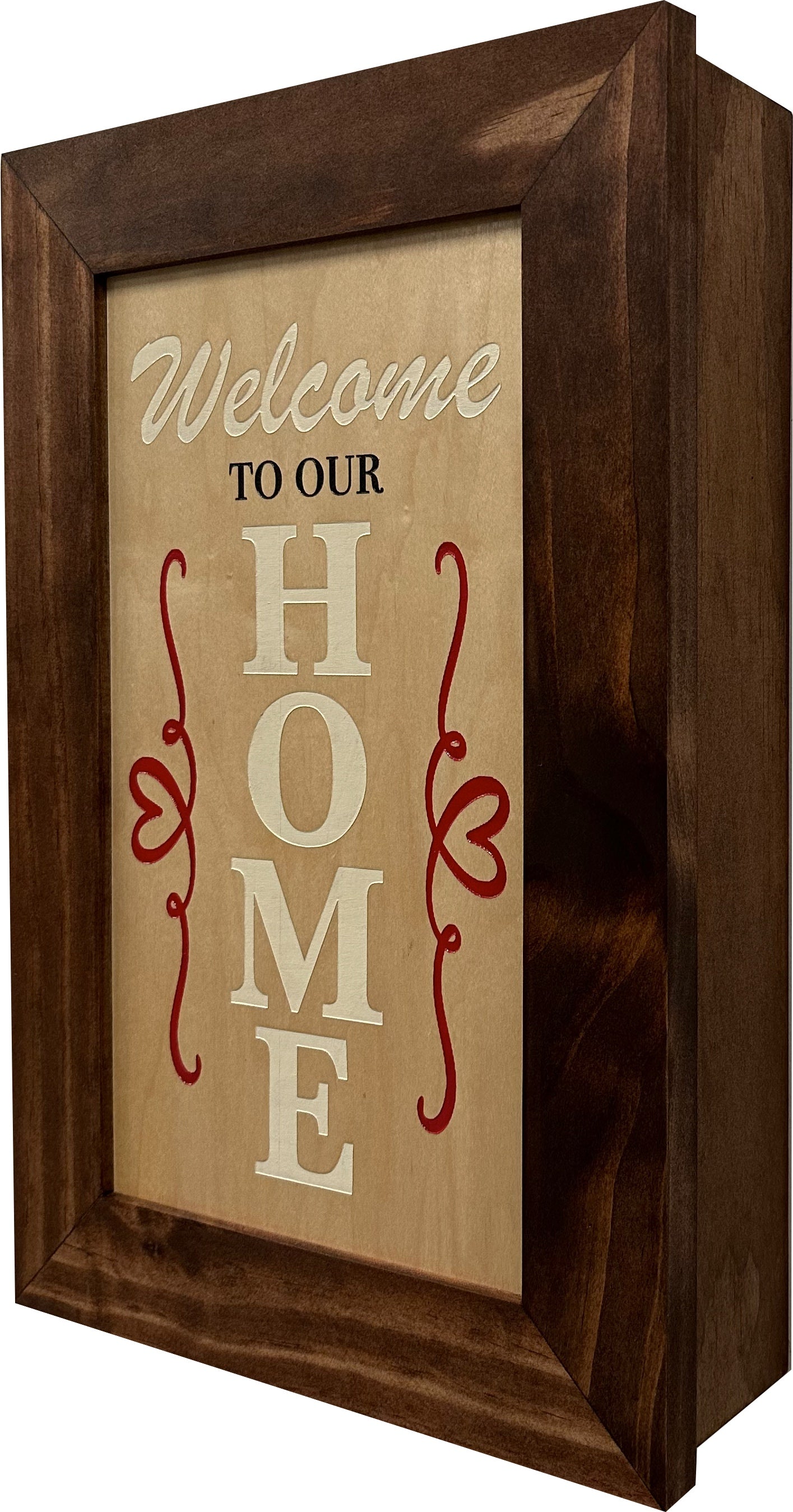 Bellewood Designs - Wood Secure Gun Safe Welcome to our Home Wall Decor (Red Oak)