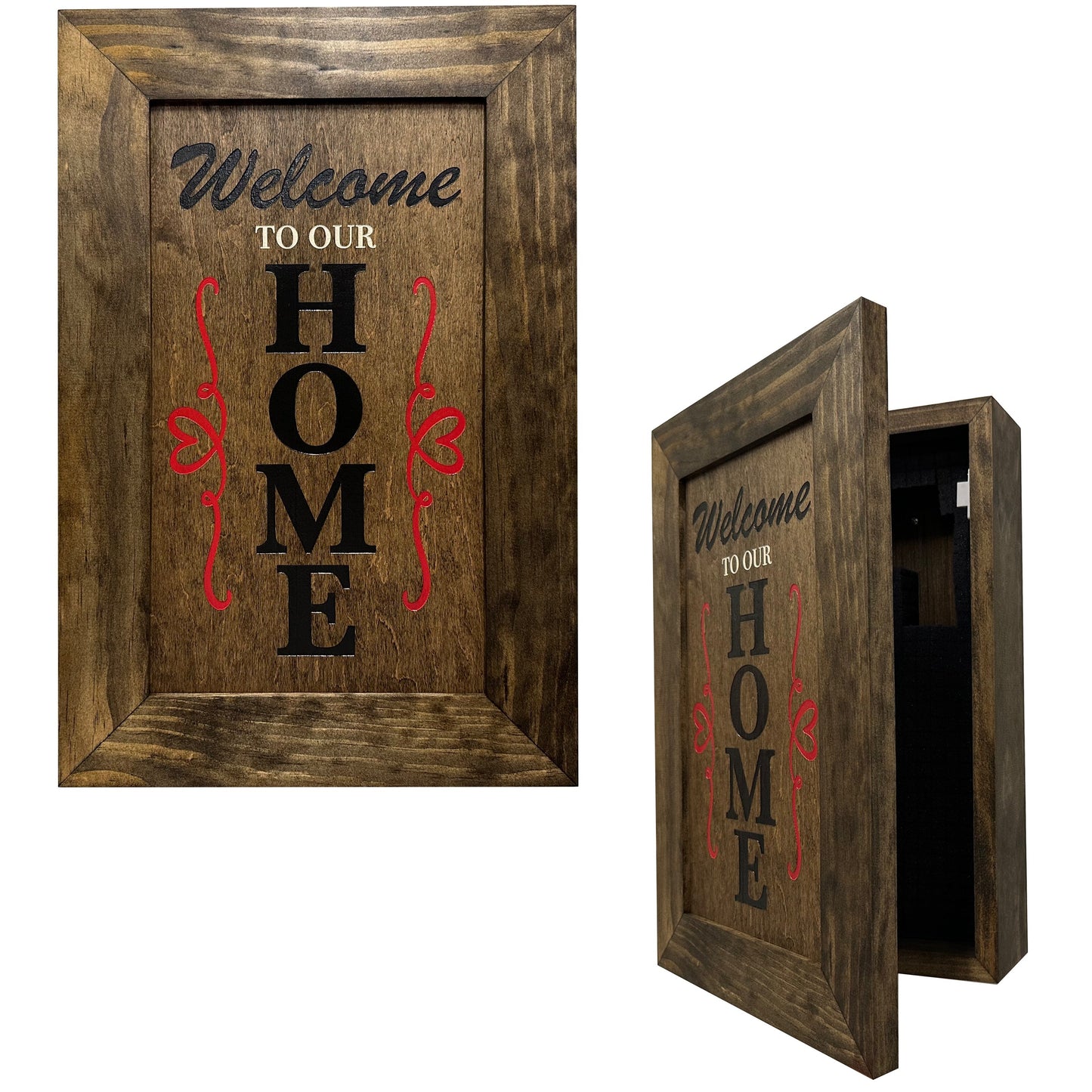 Bellewood Designs - Wooden Secure Gun Safe Welcome to our Home Wall Decor (Jacobean)