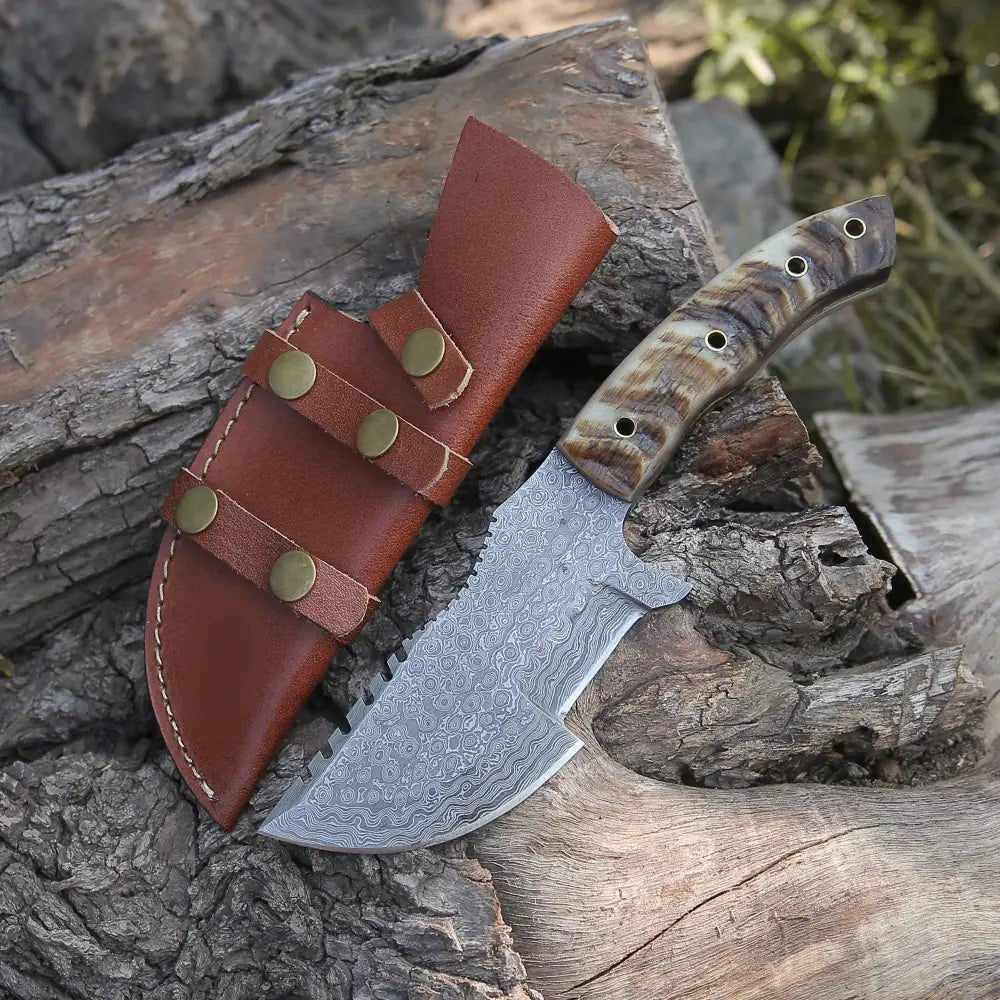 White Hills Knives 10”Custom Hand Made Forged Damascus Steel Tracker Hunting Camping Knife With Ram Horn Handle WH 3845 - Angler's Pro Tackle & Outdoors