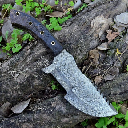 White Hills Knives 10”Custom Hand Made Forged Damascus Steel Tracker Hunting Camping Knife With Ram Horn Handle WH 3845 - Angler's Pro Tackle & Outdoors