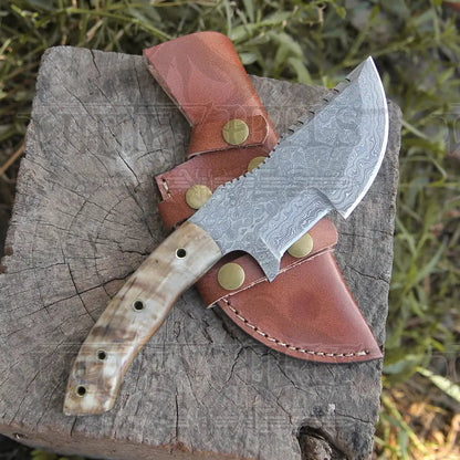 White Hills Knives 10”Custom Hand Made Forged Damascus Steel Tracker Hunting Camping Knife With Ram Horn Handle WH 3845 - Angler's Pro Tackle & Outdoors