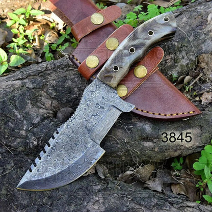 White Hills Knives 10”Custom Hand Made Forged Damascus Steel Tracker Hunting Camping Knife With Ram Horn Handle WH 3845 - Angler's Pro Tackle & Outdoors