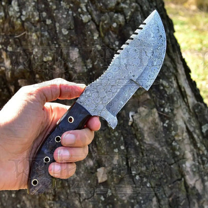 White Hills Knives 10”Custom Hand Made Forged Damascus Steel Tracker Hunting Camping Knife With Ram Horn Handle WH 3845 - Angler's Pro Tackle & Outdoors