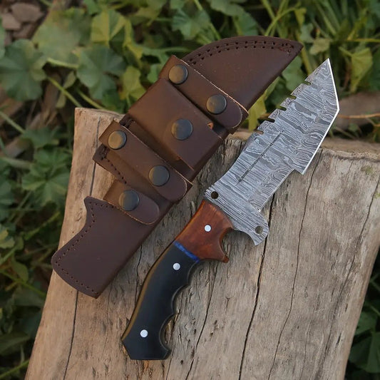 White Hills Knives 10”Custom Hand Made Forged Damascus Steel Tracker Hunting Camping Knife With Resin & Wood Handle - Angler's Pro Tackle & Outdoors