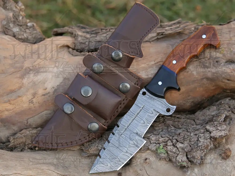 White Hills Knives 10”Custom Hand Made Forged Damascus Steel Tracker Hunting Camping Knife With Wood & Resin Handle - Angler's Pro Tackle & Outdoors