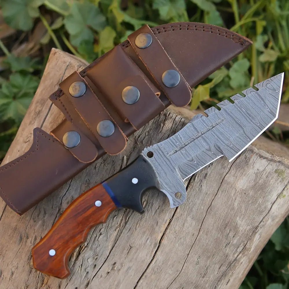 White Hills Knives 10”Custom Hand Made Forged Damascus Steel Tracker Hunting Camping Knife With Wood & Resin Handle - Angler's Pro Tackle & Outdoors