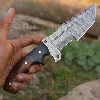 White Hills Knives 10”Custom Hand Made Forged Damascus Steel Tracker Hunting Camping Knife With Wood & Resin Handle - Angler's Pro Tackle & Outdoors