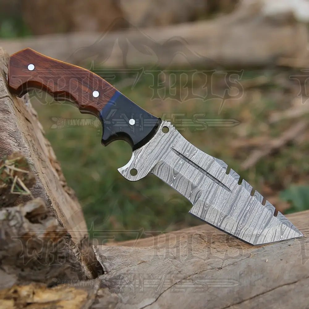 White Hills Knives 10”Custom Hand Made Forged Damascus Steel Tracker Hunting Camping Knife With Wood & Resin Handle - Angler's Pro Tackle & Outdoors