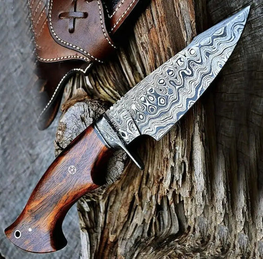 White Hills Knives 10”Custom HANDMADE FORGED DAMASCUS Steel Hunting Knife W/ Wood & Guard Handle WH 8766 - Angler's Pro Tackle & Outdoors