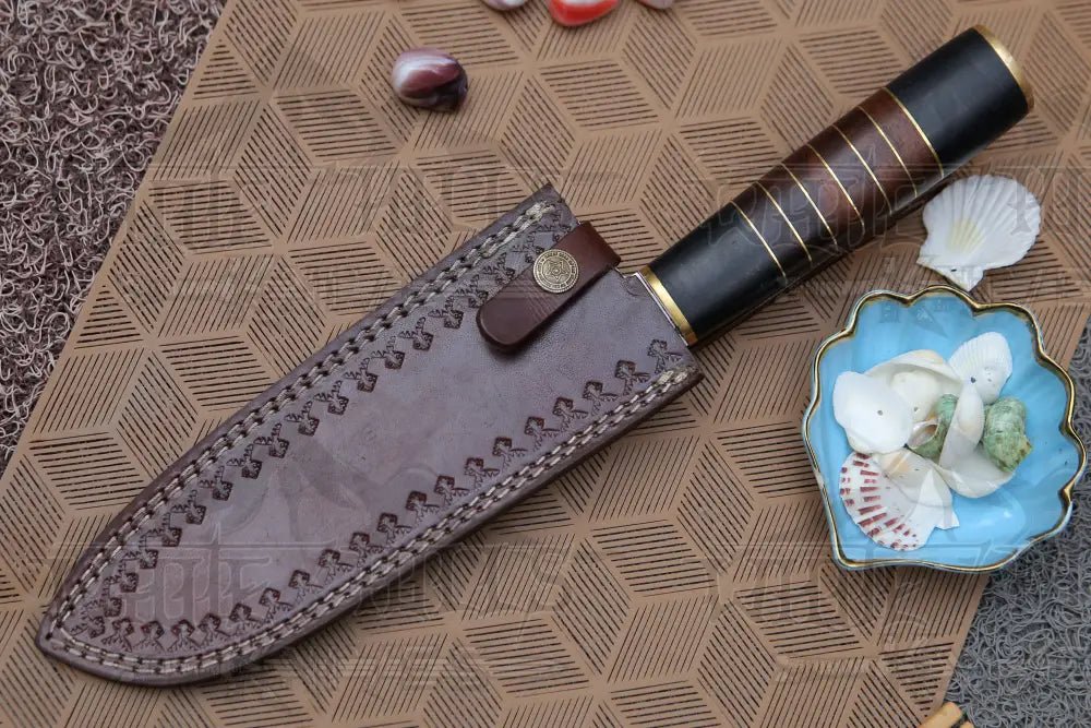 White Hills Knives 13" Handmade D2 Steel Chef Knife Buffalo Horn Handle with Wood & Brass Spacer - Angler's Pro Tackle & Outdoors