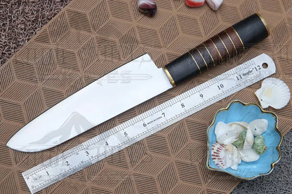 White Hills Knives 13" Handmade D2 Steel Chef Knife Buffalo Horn Handle with Wood & Brass Spacer - Angler's Pro Tackle & Outdoors