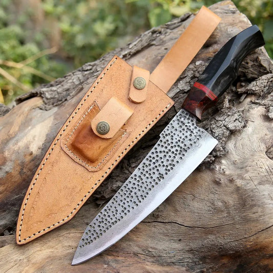 White Hills Knives 13" Handmade Damascus Steel Forged Chef Knife Horn & Wood Handle - Angler's Pro Tackle & Outdoors