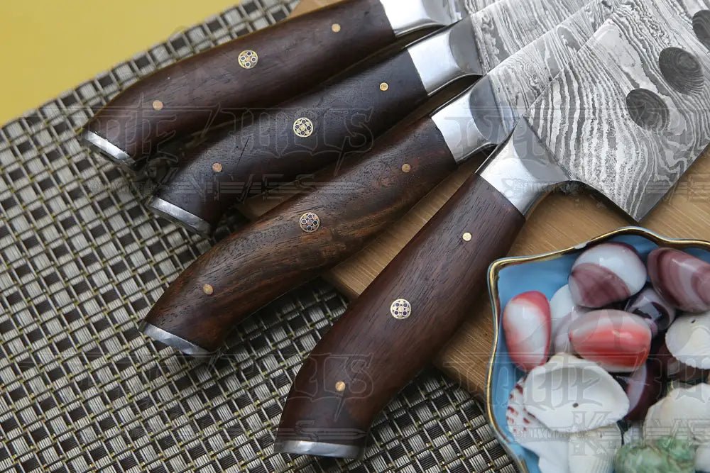 White Hills Knives 4 Piece Handmade Chef Knife Set, 4 Piece Damascus Steel Knife Set, Kitchen Knife Set with Leather Cover - Angler's Pro Tackle & Outdoors