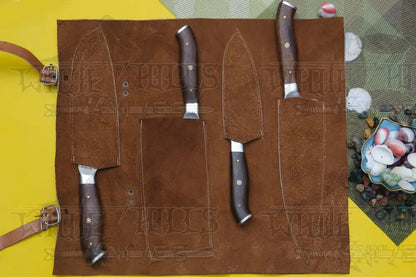 White Hills Knives 4 Piece Handmade Chef Knife Set, 4 Piece Damascus Steel Knife Set, Kitchen Knife Set with Leather Cover - Angler's Pro Tackle & Outdoors