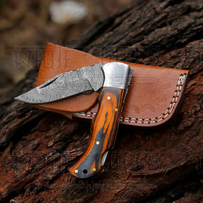 White Hills Knives 6.5" Handmade Damascus Pocket Knife - Folding Pocket Knife - Colored Wood Handle WH 5042 - Angler's Pro Tackle & Outdoors