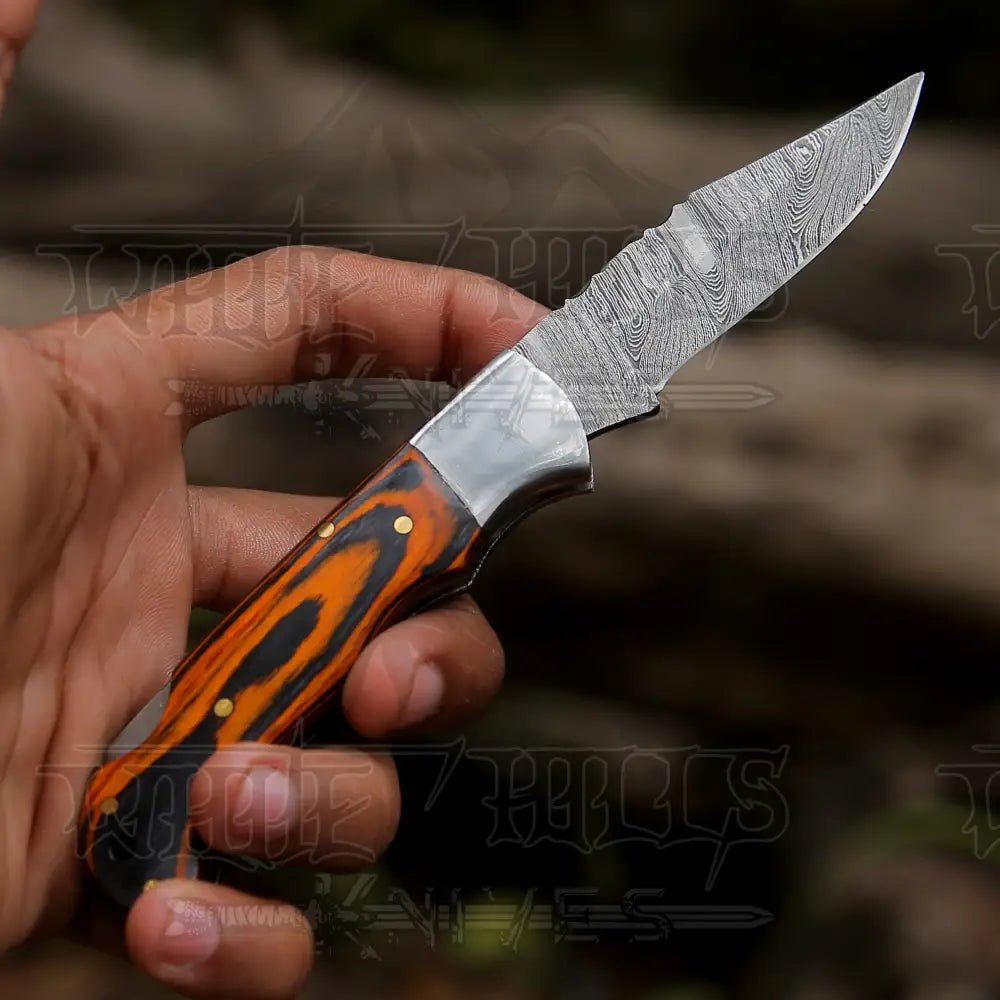 White Hills Knives 6.5" Handmade Damascus Pocket Knife - Folding Pocket Knife - Colored Wood Handle WH 5042 - Angler's Pro Tackle & Outdoors