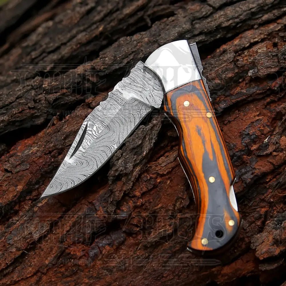 White Hills Knives 6.5" Handmade Damascus Pocket Knife - Folding Pocket Knife - Colored Wood Handle WH 5042 - Angler's Pro Tackle & Outdoors