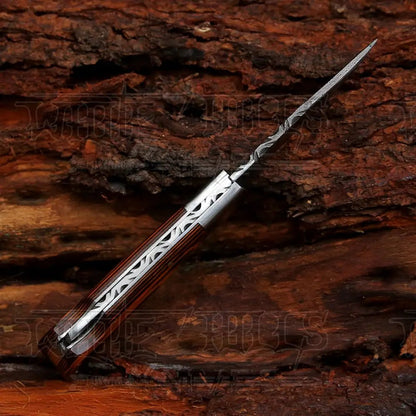 White Hills Knives 6.5" Handmade Damascus Pocket Knife - Folding Pocket Knife - Colored Wood Handle WH 5042 - Angler's Pro Tackle & Outdoors