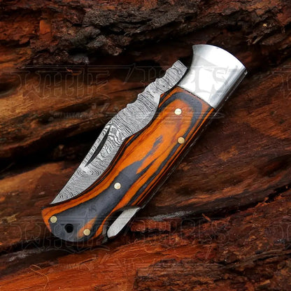 White Hills Knives 6.5" Handmade Damascus Pocket Knife - Folding Pocket Knife - Colored Wood Handle WH 5042 - Angler's Pro Tackle & Outdoors