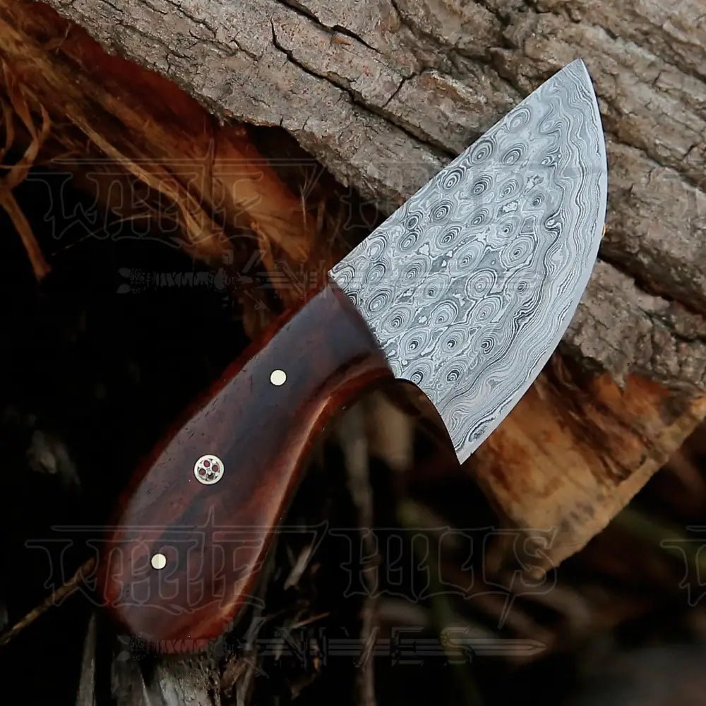 White Hills Knives 7” Handmade Damascus Steel Skinner Knife - Rosewood Handle - Full Tang - Angler's Pro Tackle & Outdoors