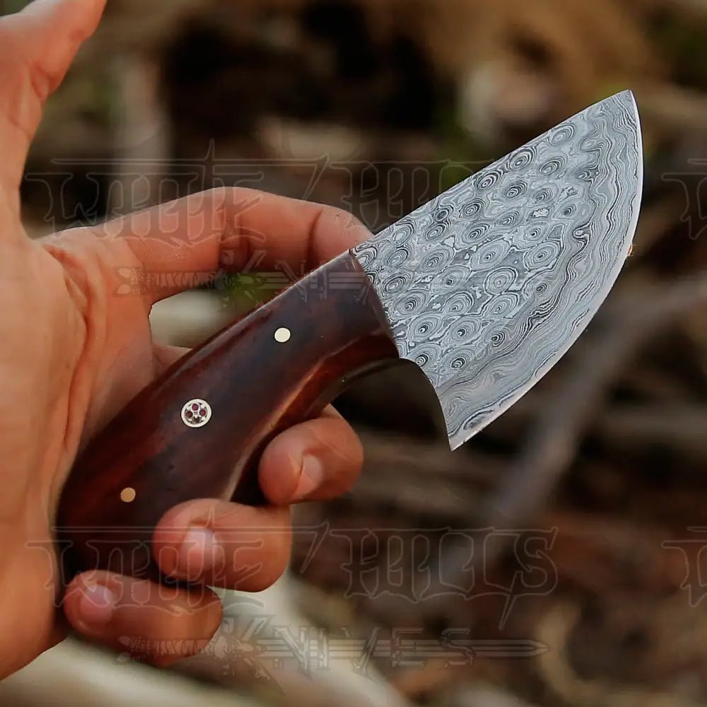 White Hills Knives 7” Handmade Damascus Steel Skinner Knife - Rosewood Handle - Full Tang - Angler's Pro Tackle & Outdoors