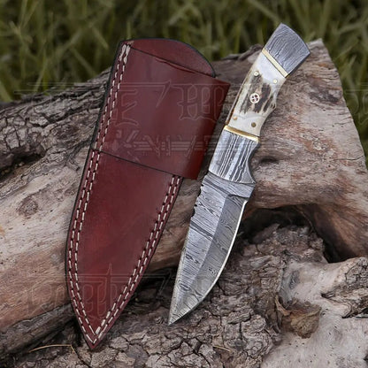 White Hills Knives 8.5” Hand Forged Damascus Steel Full Tang Skinner Knife - Stag Antler Handle - H 018 - Angler's Pro Tackle & Outdoors