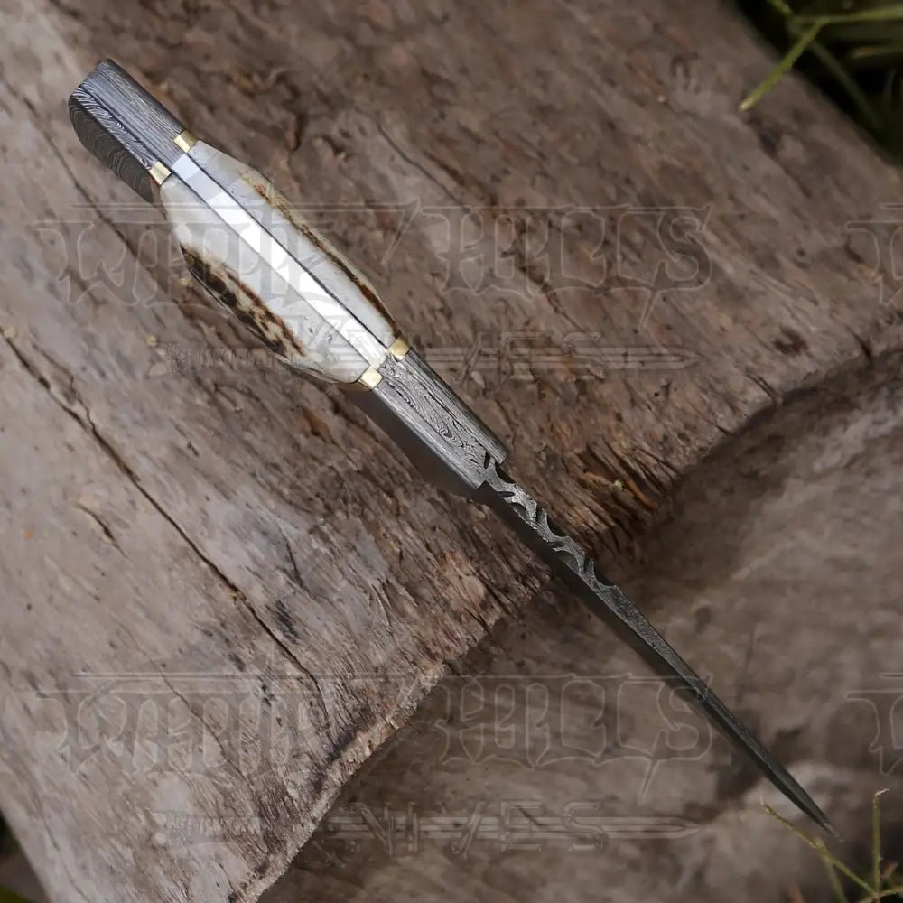 White Hills Knives 8.5” Hand Forged Damascus Steel Full Tang Skinner Knife - Stag Antler Handle - H 018 - Angler's Pro Tackle & Outdoors