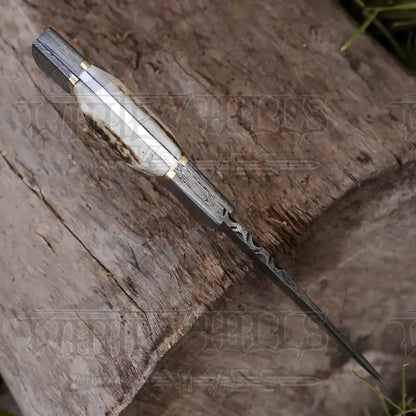 White Hills Knives 8.5” Hand Forged Damascus Steel Full Tang Skinner Knife - Stag Antler Handle - H 018 - Angler's Pro Tackle & Outdoors