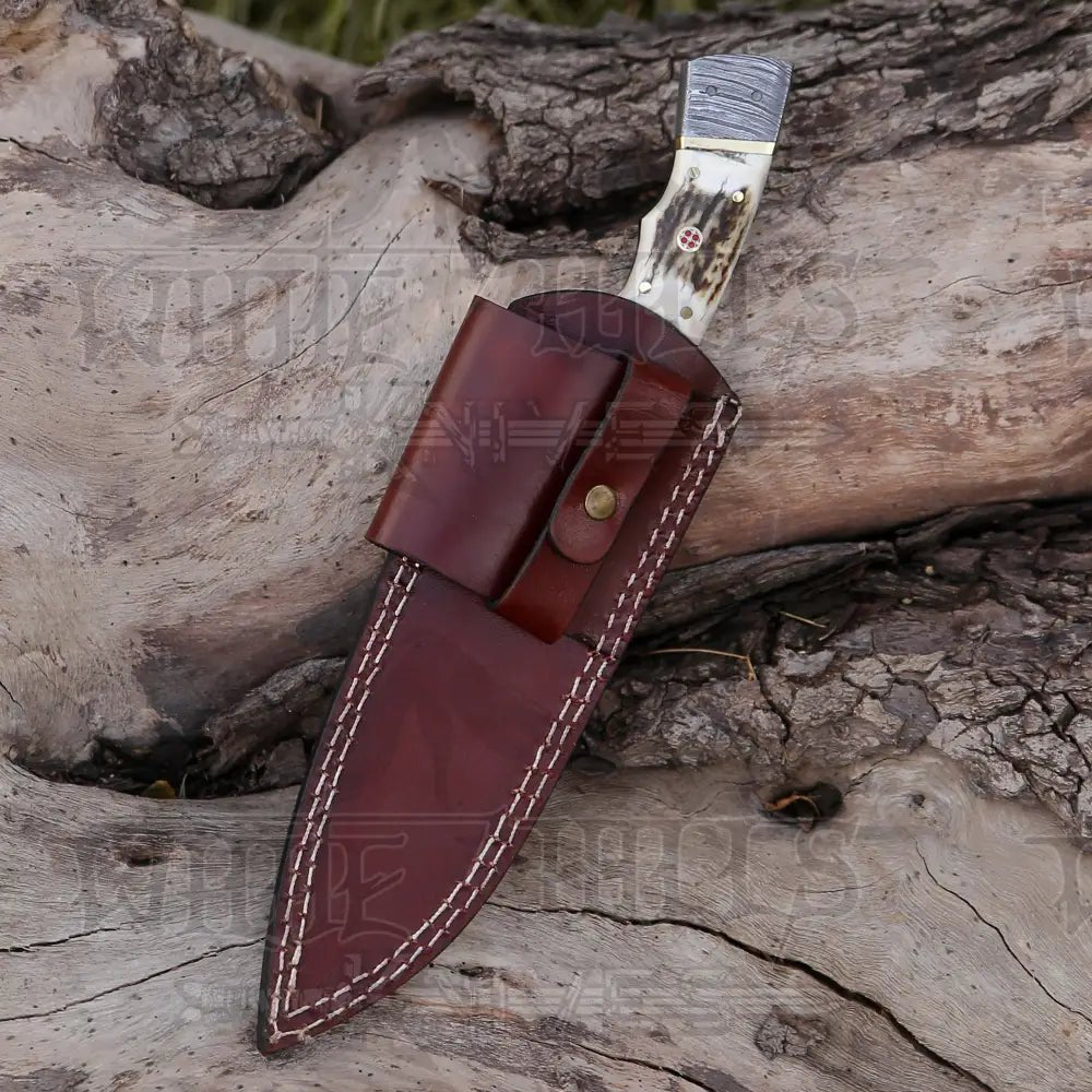 White Hills Knives 8.5” Hand Forged Damascus Steel Full Tang Skinner Knife - Stag Antler Handle - H 018 - Angler's Pro Tackle & Outdoors