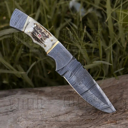 White Hills Knives 8.5” Hand Forged Damascus Steel Full Tang Skinner Knife - Stag Antler Handle - H 018 - Angler's Pro Tackle & Outdoors