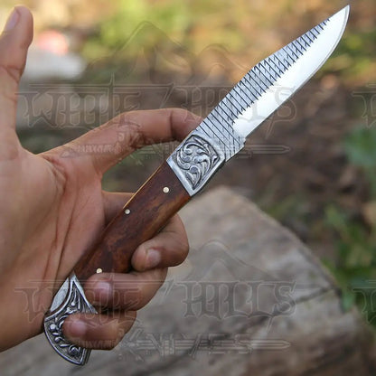White Hills Knives 9" Handmade Engraved Bolster Pocket Knife - Pocket Folding Knife - Dark Wood Handle WH 5035 - Angler's Pro Tackle & Outdoors