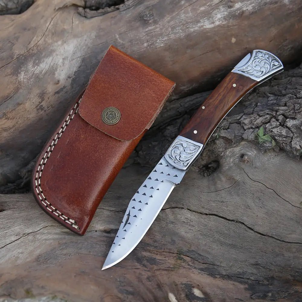 White Hills Knives 9" Handmade Engraved Bolster Pocket Knife - Pocket Folding Knife - Dark Wood Handle WH 5035 - Angler's Pro Tackle & Outdoors