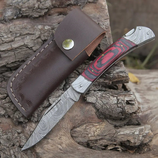 White Hills Knives Back Lock 9" Handmade Damascus Steel Pocket Knife Pakka Wood Handle Folding Knife WH 5009 - Angler's Pro Tackle & Outdoors
