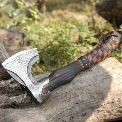 White Hills Knives Custom Hand Forged Carbon Steel Medieval Wood Axe with Ash Wood Shaft - Viking Axe - Angler's Pro Tackle & Outdoors