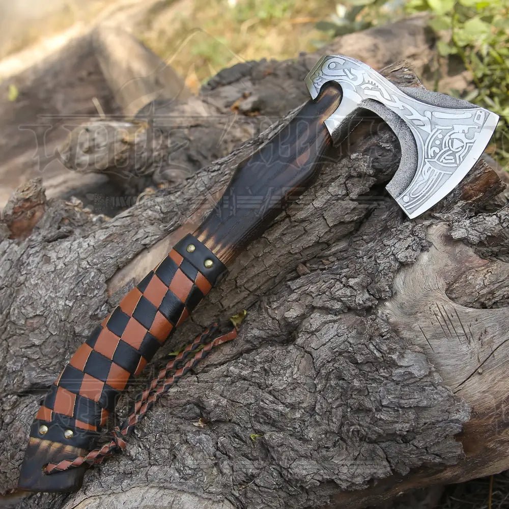White Hills Knives Custom Hand Forged Carbon Steel Medieval Wood Axe with Ash Wood Shaft - Viking Axe - Angler's Pro Tackle & Outdoors