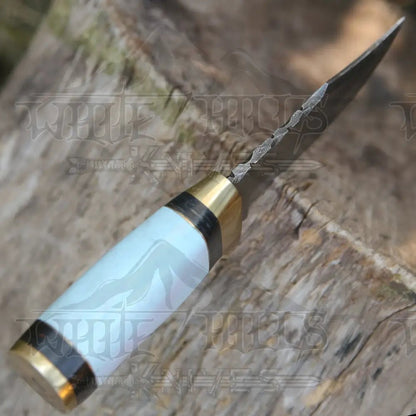 White Hills Knives Custom Handmade Damascus Steel Skinner Hunting Knife Bone & Brass Guard Handle WH 3547 - Angler's Pro Tackle & Outdoors