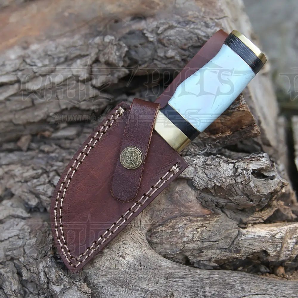 White Hills Knives Custom Handmade Damascus Steel Skinner Hunting Knife Bone & Brass Guard Handle WH 3547 - Angler's Pro Tackle & Outdoors