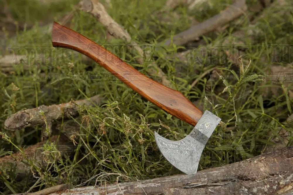 White Hills Knives Damascus Viking Axe, Damascus Steel Axe With Leather Sheath, Darkwood Handle Axe, Viking Hatchet, Camp Axe - Angler's Pro Tackle & Outdoors