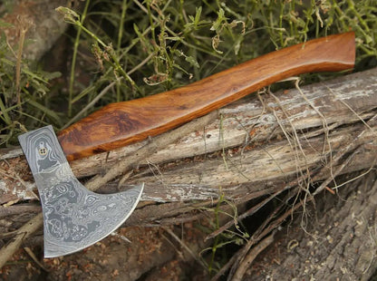 White Hills Knives Damascus Viking Axe, Damascus Steel Axe With Leather Sheath, Darkwood Handle Axe, Viking Hatchet, Camp Axe - Angler's Pro Tackle & Outdoors