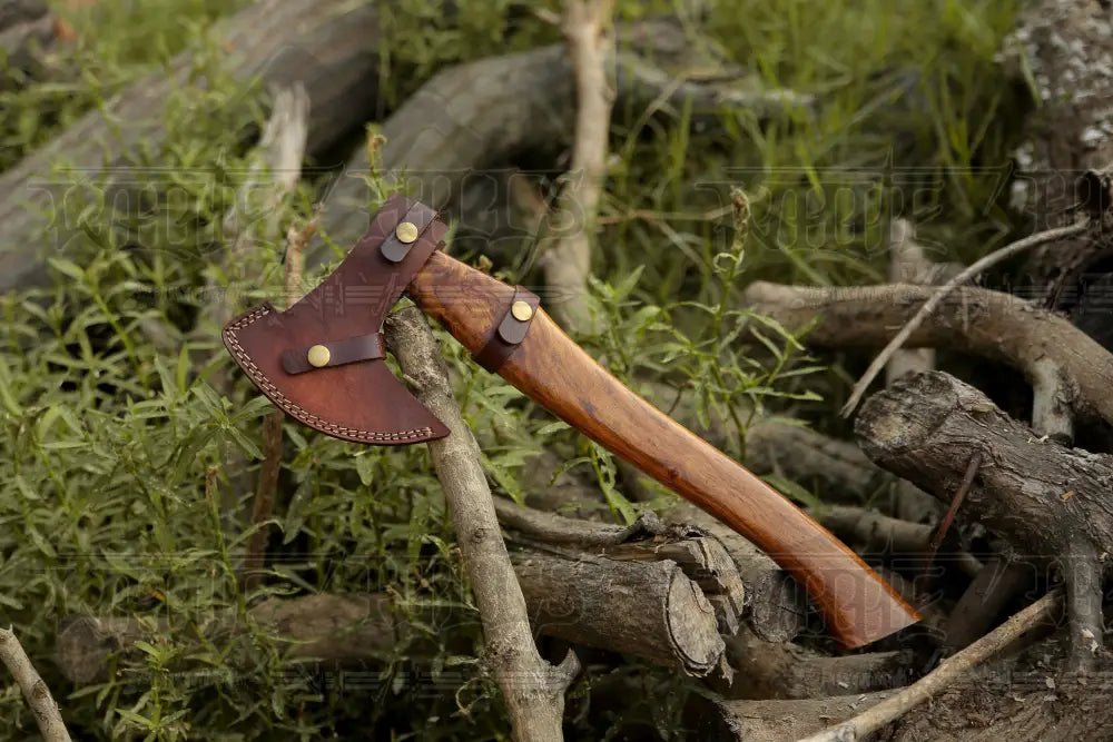 White Hills Knives Damascus Viking Axe, Damascus Steel Axe With Leather Sheath, Darkwood Handle Axe, Viking Hatchet, Camp Axe - Angler's Pro Tackle & Outdoors