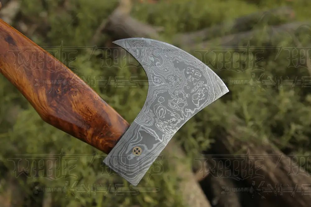 White Hills Knives Damascus Viking Axe, Damascus Steel Axe With Leather Sheath, Darkwood Handle Axe, Viking Hatchet, Camp Axe - Angler's Pro Tackle & Outdoors