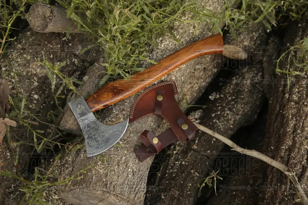 White Hills Knives Damascus Viking Axe, Damascus Steel Axe With Leather Sheath, Darkwood Handle Axe, Viking Hatchet, Camp Axe - Angler's Pro Tackle & Outdoors