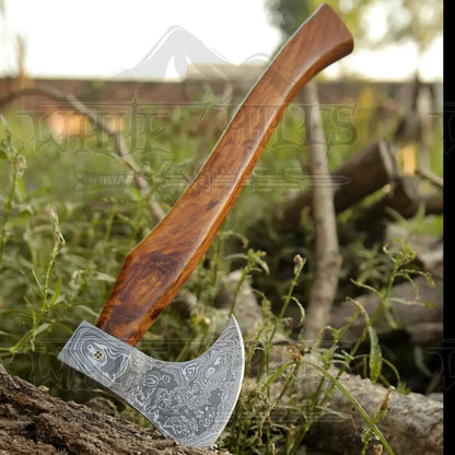 White Hills Knives Damascus Viking Axe, Damascus Steel Axe With Leather Sheath, Darkwood Handle Axe, Viking Hatchet, Camp Axe - Angler's Pro Tackle & Outdoors